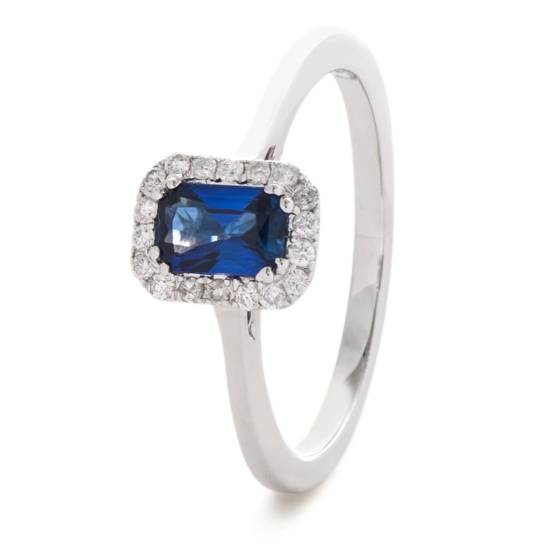 HREGBS1058 Emerald Shaped Blue Sapphire Halo Gemstone Ring