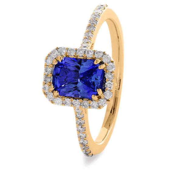 HREGBS1060 Blue Sapphire & Diamond Shoulder Halo Gemstone Ring