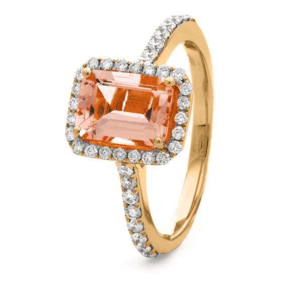HREGMG1142 Emerald Shape Morganite & Diamond Single Halo Ring