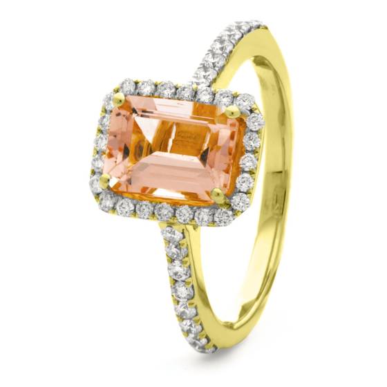 HREGMG1142 Emerald Shape Morganite & Diamond Single Halo Ring