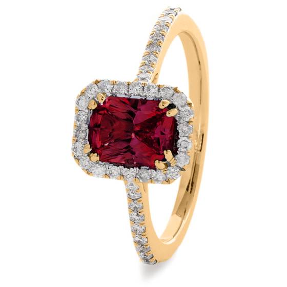 HREGRY1061 Ruby & Diamond Shoulder Halo Gemstone Ring