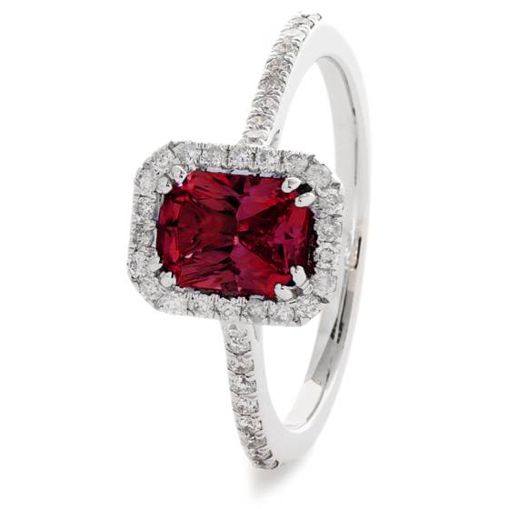HREGRY1061 Ruby & Diamond Shoulder Halo Gemstone Ring