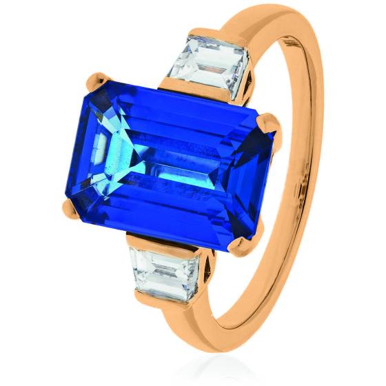 HREGTZ1092 Fancy cut Tanzanite & Diamond Three Stone Ring