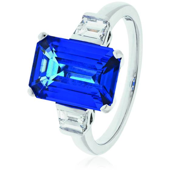 HREGTZ1092 Fancy cut Tanzanite & Diamond Three Stone Ring