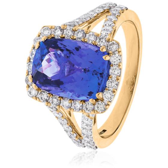 HREGTZ1109 Split Shank Tanzanite & Diamond Shoulder Halo Ring