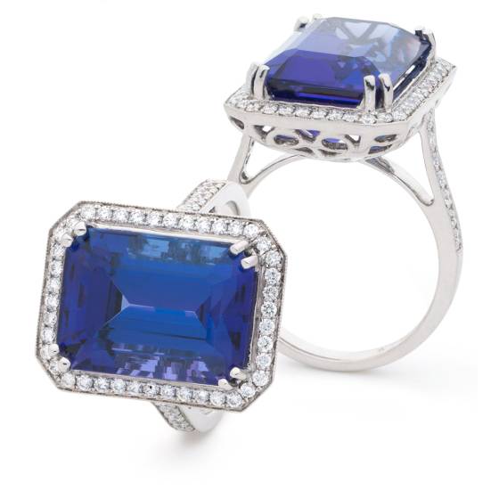 HREGTZ1115 Tanzanite & Diamond Design Elevated Halo Ring