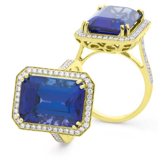 HREGTZ1115 Tanzanite & Diamond Design Elevated Halo Ring
