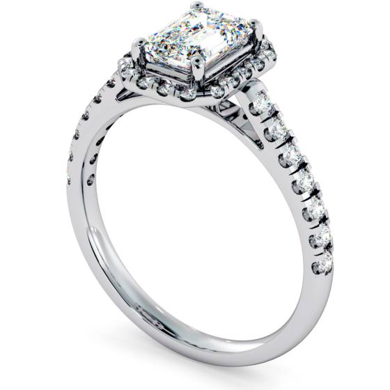 HRESD689 Shoulder set Single Halo Emerald cut Diamond Ring