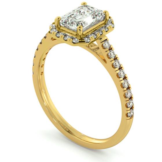 HRESD689 Shoulder set Single Halo Emerald cut Diamond Ring