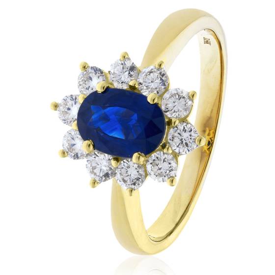 HROGBS1023 Blue Sapphire & Diamond Halo Ring
