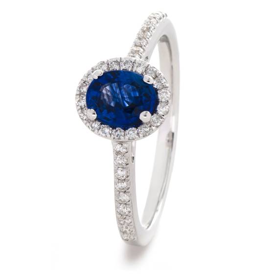 HROGBS1029 Oval cut Blue Sapphire Halo Ring
