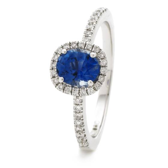HROGBS1034 Square Halo Blue Sapphire & Diamond Halo Ring