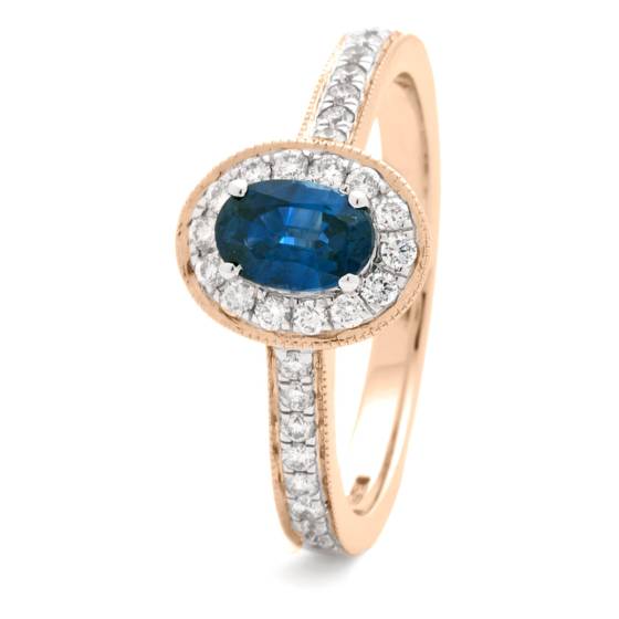 HROGBS1036 Classic Oval cut Blue Sapphire Halo Ring