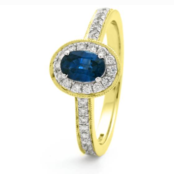 HROGBS1036 Classic Oval cut Blue Sapphire Halo Ring