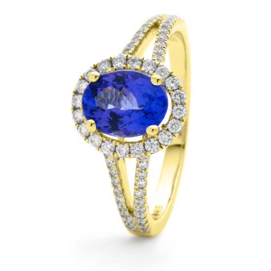 HROGBS1038 Split Shank Blue Sapphire & Diamond Halo Ring