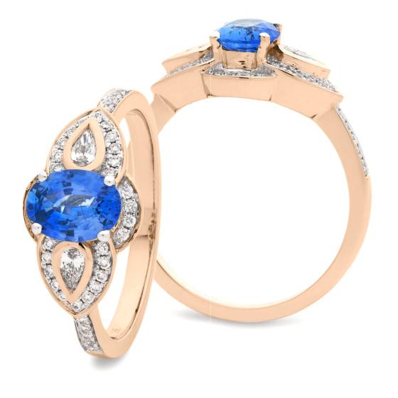 HROGBS1078 Designer Pear Sides Blue Sapphire Cluster Ring