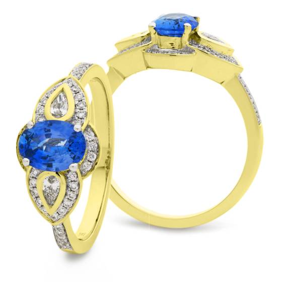 HROGBS1078 Designer Pear Sides Blue Sapphire Cluster Ring