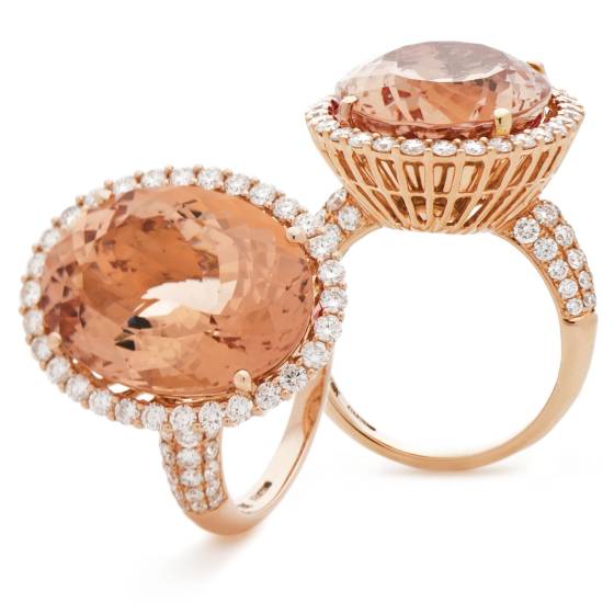 HROGMG1133 Designer Pave Style Morganite & Diamond Single Halo Ring