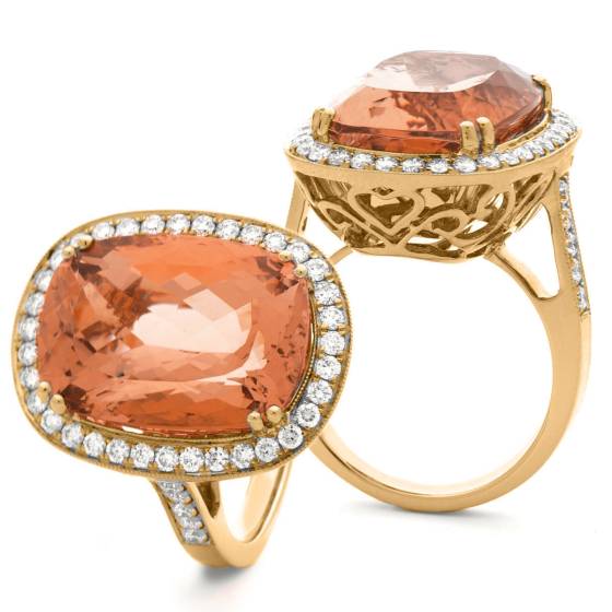 HROGMG1136 Designer Oval Shape Morganite & Diamond Single Halo Ring