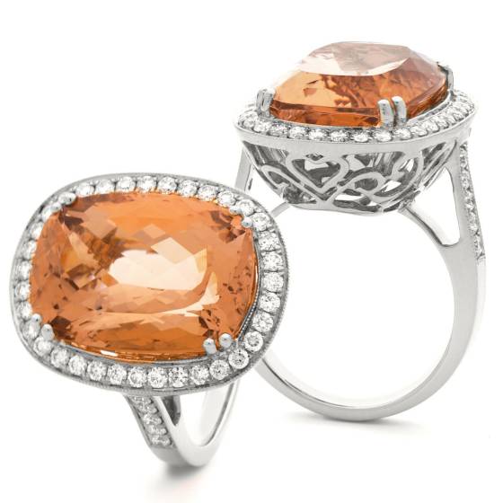 HROGMG1136 Designer Oval Shape Morganite & Diamond Single Halo Ring