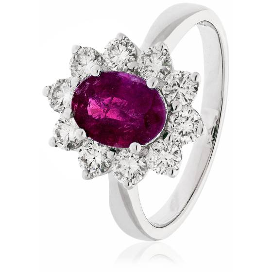 HROGRY1025 Ruby Gemstone & Diamond Halo Ring