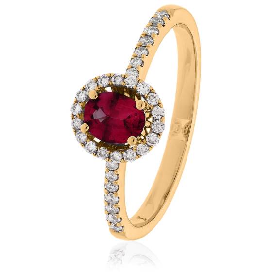 HROGRY1033 Oval cut Ruby Gemstone & Diamond Halo Ring