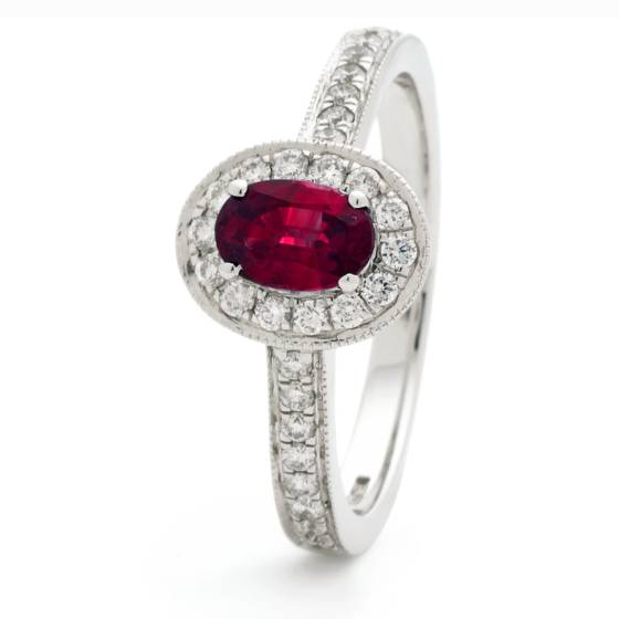 HROGRY1037 Classic Oval cut Ruby Gemstone Halo Ring