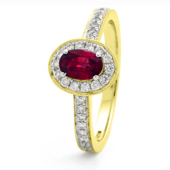 HROGRY1037 Classic Oval cut Ruby Gemstone Halo Ring