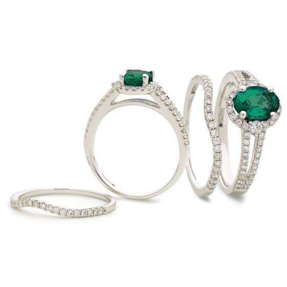HROGRY1041 Emerald & Diamond Split Shank Halo Ring