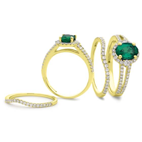 HROGRY1041 Emerald & Diamond Split Shank Halo Ring