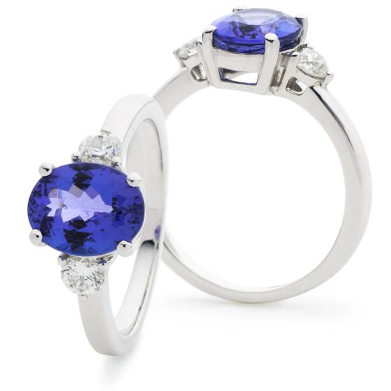 HROGTZ1088 Tanzanite & Diamond Three Stone Ring