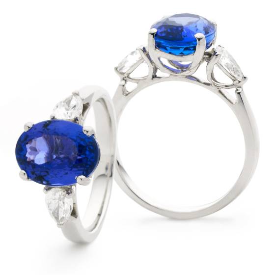 HROGTZ1089 Tanzanite & Pear cut Diamond Three Stone Ring