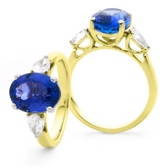 HROGTZ1089 Tanzanite & Pear cut Diamond Three Stone Ring