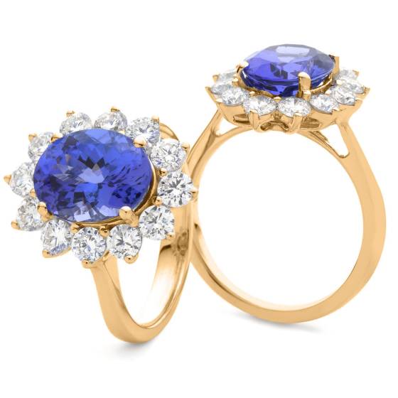 HROGTZ1094 Tanzanite & Diamond Floral Design Halo Ring