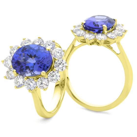 HROGTZ1094 Tanzanite & Diamond Floral Design Halo Ring