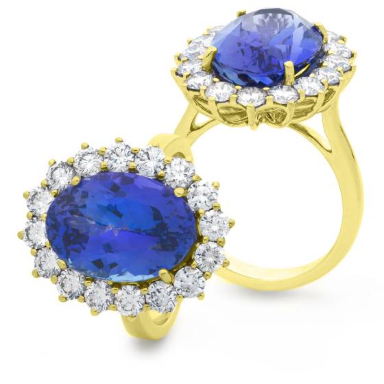 HROGTZ1095 Large Tanzanite & Diamond Halo Gemstone Ring