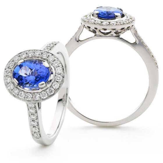 HROGTZ1096 Single Halo Tanzanite & Diamond Gemstone Ring