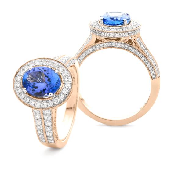 HROGTZ1097 Double Band Halo Tanzanite & Diamond Gemstone Ring
