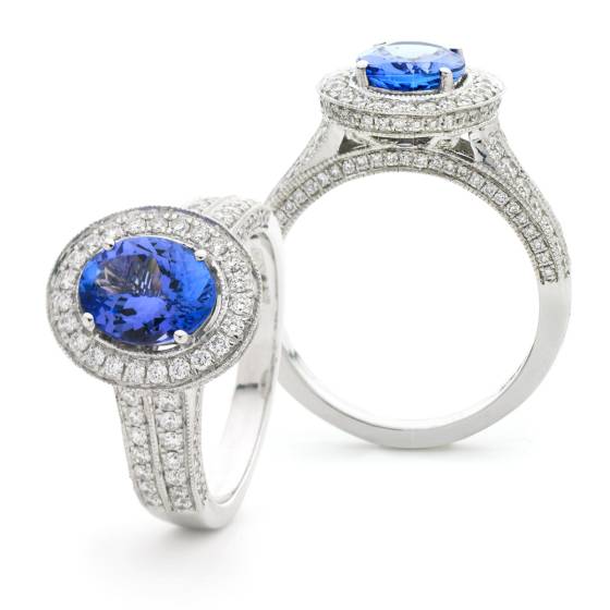 HROGTZ1097 Double Band Halo Tanzanite & Diamond Gemstone Ring