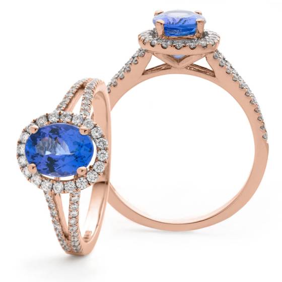 HROGTZ1099 Split Shank Tanzanite & Diamond Halo Ring