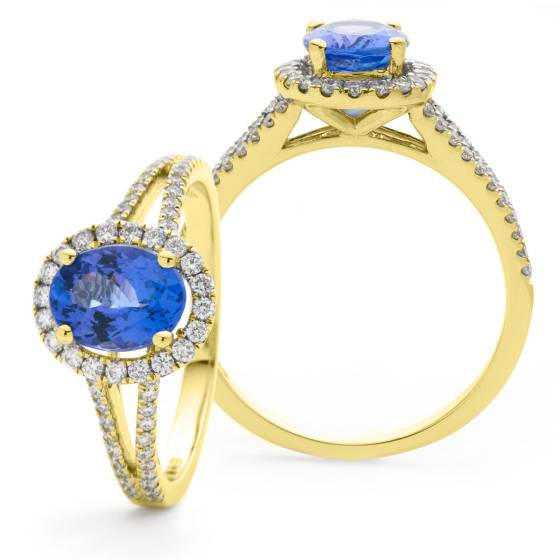 HROGTZ1099 Split Shank Tanzanite & Diamond Halo Ring