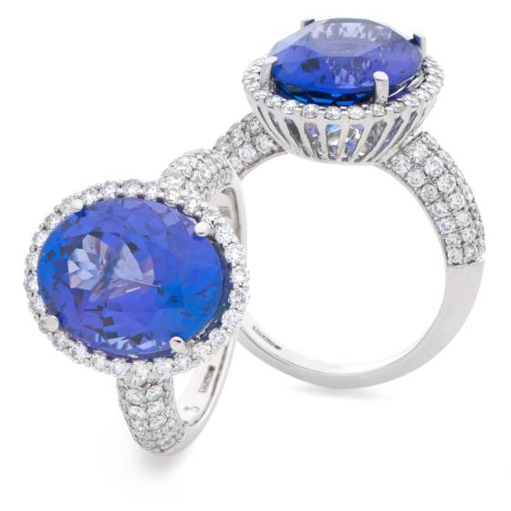 HROGTZ1101 Tanzanite & Diamond Basket Designer Halo Ring