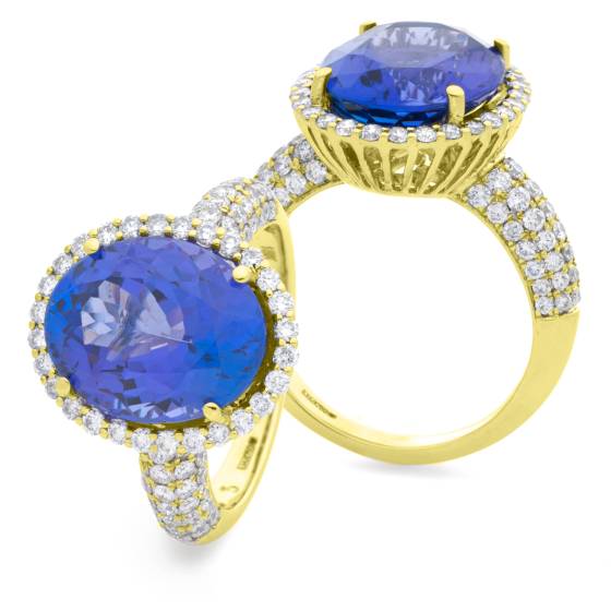 HROGTZ1101 Tanzanite & Diamond Basket Designer Halo Ring