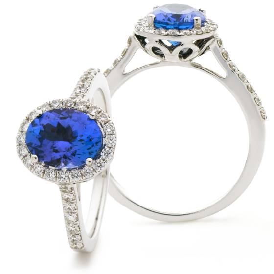 HROGTZ1105 Oval Shape Tanzanite & Diamond Single Halo Ring