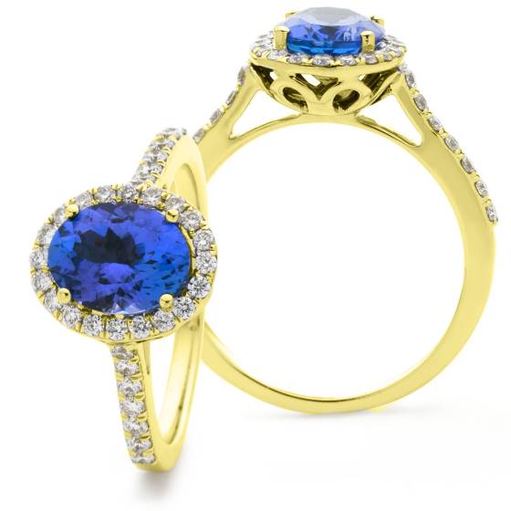 HROGTZ1105 Oval Shape Tanzanite & Diamond Single Halo Ring