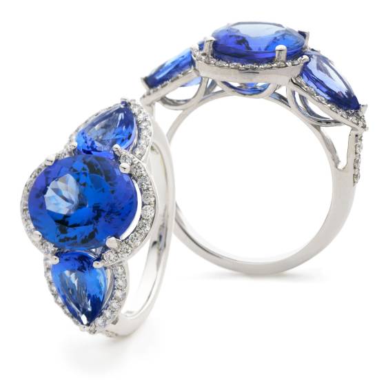 HROGTZ1117 Mixed cut Tanzanite & Diamond Halo Ring