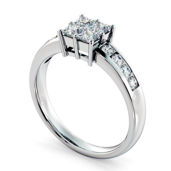 HRPCL894 Four Princess cut Cluster with Side Stones Diamond Ring