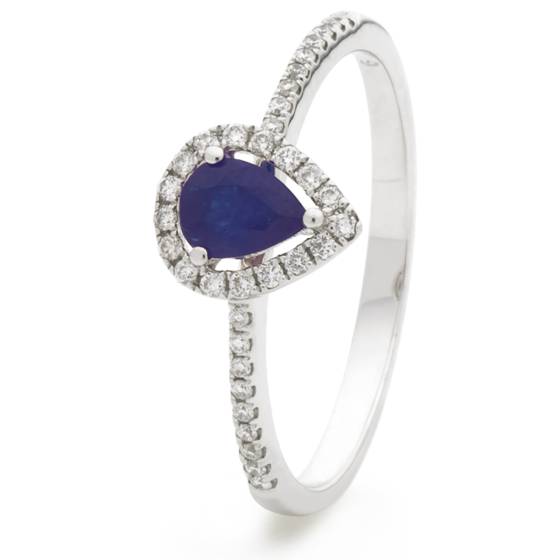 HRPEGBS1053 Pear Shaped Blue Sapphire Shoulder Halo Ring