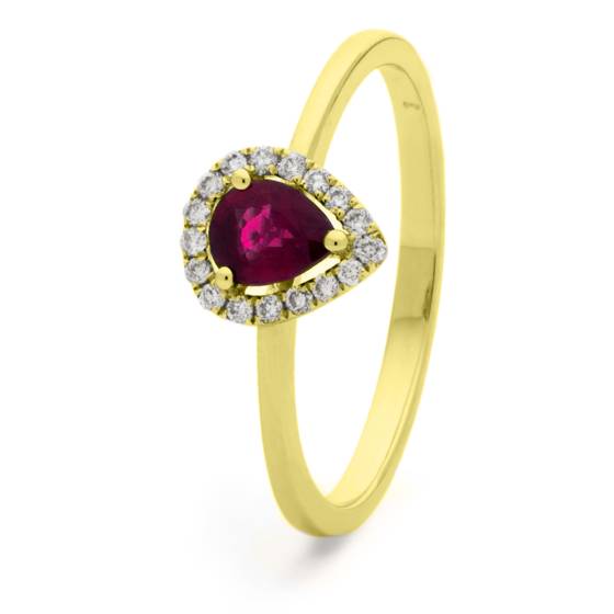HRPEGRY1052 Pear Shaped Ruby Halo Gemstone Ring
