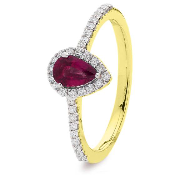 HRPEGRY1057 Pear Ruby Gemstone Designer Shank Halo Ring